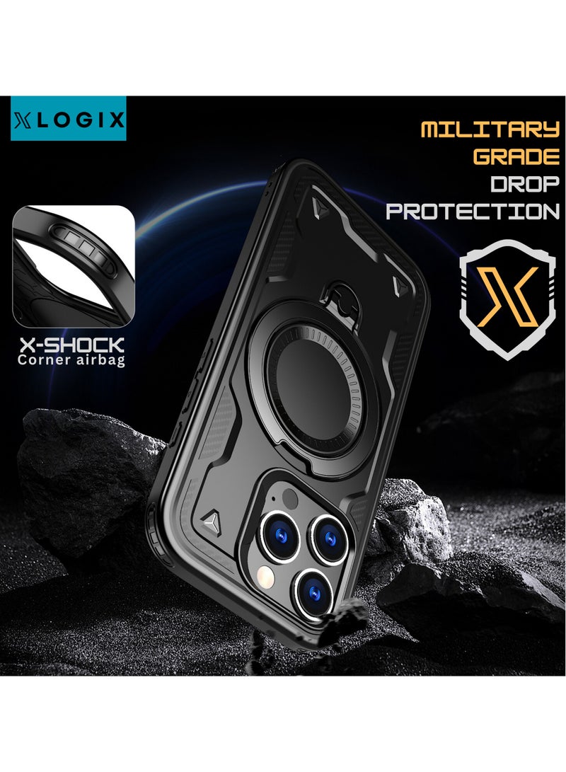 XLogiX for iPhone 15 Pro Max Armoured Case with Built-in Kickstand | Heavy-Duty Protection | Shockproof | Slim Design | Compatible with MagSafe Accessories, ArmourX Series for iPhone 15 Pro Max - BLACK - Image 2