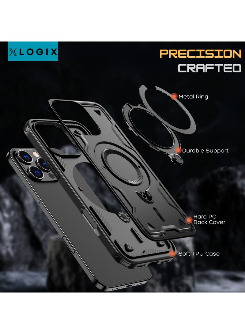 XLogiX for iPhone 15 Pro Max Armoured Case with Built-in Kickstand | Heavy-Duty Protection | Shockproof | Slim Design | Compatible with MagSafe Accessories, ArmourX Series for iPhone 15 Pro Max - BLACK - Image 3