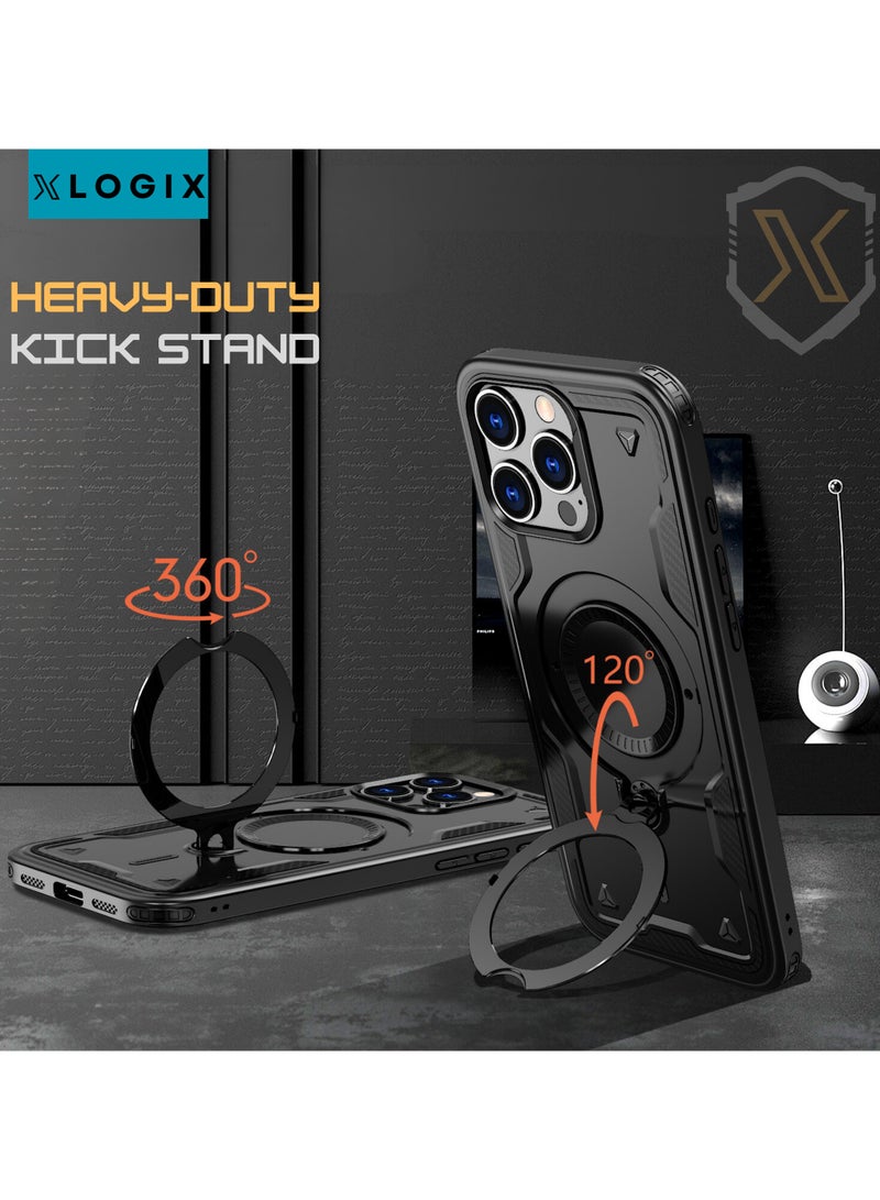 XLogiX for iPhone 15 Pro Max Armoured Case with Built-in Kickstand | Heavy-Duty Protection | Shockproof | Slim Design | Compatible with MagSafe Accessories, ArmourX Series for iPhone 15 Pro Max - BLACK - Image 4