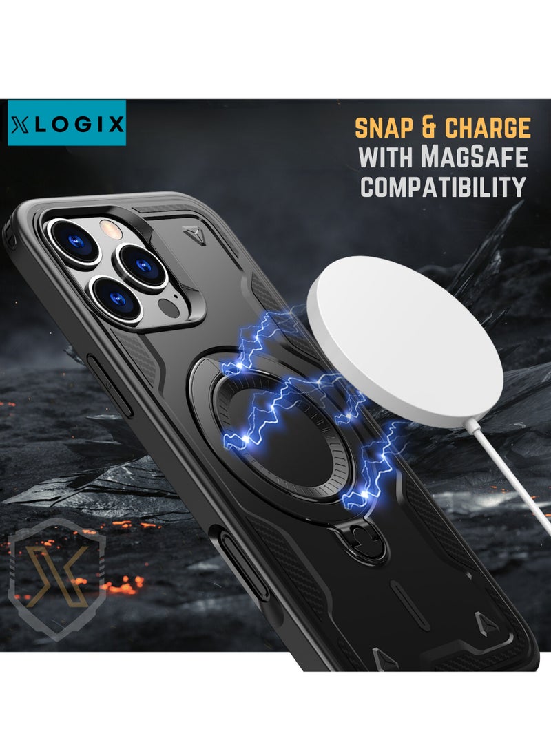 XLogiX for iPhone 15 Pro Max Armoured Case with Built-in Kickstand | Heavy-Duty Protection | Shockproof | Slim Design | Compatible with MagSafe Accessories, ArmourX Series for iPhone 15 Pro Max - BLACK - Image 5