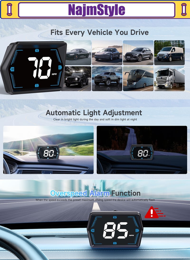 نجم ستايل عداد سرعة رقمي HUD للسيارة لعرض المعلومات على الزجاج الأمامي KM/H MPH اتجاه البوصلة كابل USB التوصيل والتشغيل تنبيه السرعة الزائدة لجميع المركبات - Image 4