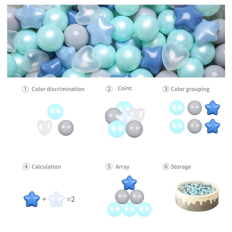 GOGOSO Ball Pit Balls,Plastics Balls for Ball Pit, Stars Hearts Shape for PastelBall for Toddlers Kids, Star+Heart Balls,Cream Blue+Pearl Blue,100pcs - Image 3