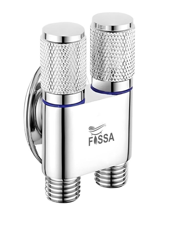 Fossa 2 in 1 Brass Angle Cock with Flange | Dual Outlet Wall Mounted Water Control Valve for Bathroom, Wash Basin & Toilet | Solid Brass Body | Leak-Proof Ceramic Cartridge | Silver (Chrome Finish) - Image 1