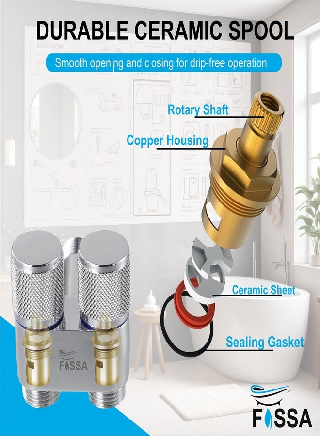Fossa 2 in 1 Brass Angle Cock with Flange | Dual Outlet Wall Mounted Water Control Valve for Bathroom, Wash Basin & Toilet | Solid Brass Body | Leak-Proof Ceramic Cartridge | Silver (Chrome Finish) - Image 3