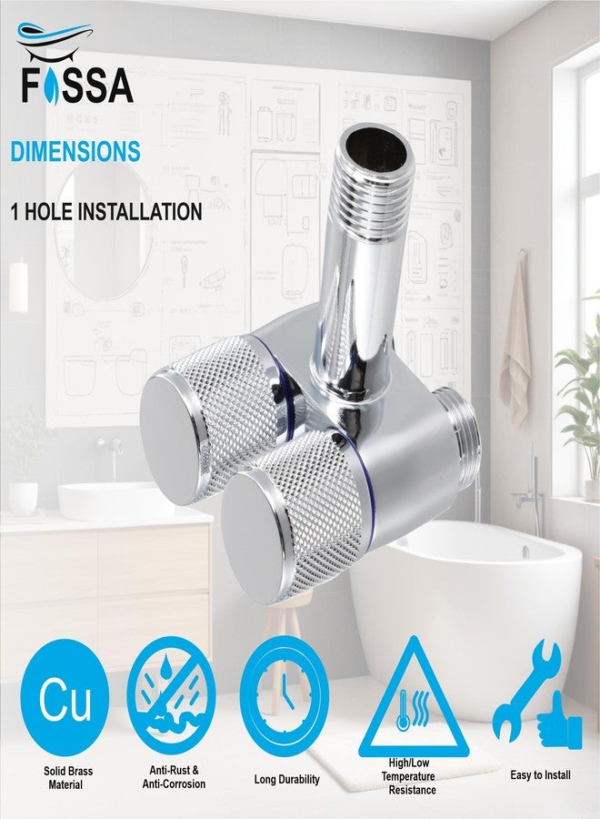 Fossa 2 in 1 Brass Angle Cock with Flange | Dual Outlet Wall Mounted Water Control Valve for Bathroom, Wash Basin & Toilet | Solid Brass Body | Leak-Proof Ceramic Cartridge | Silver (Chrome Finish) - Image 2