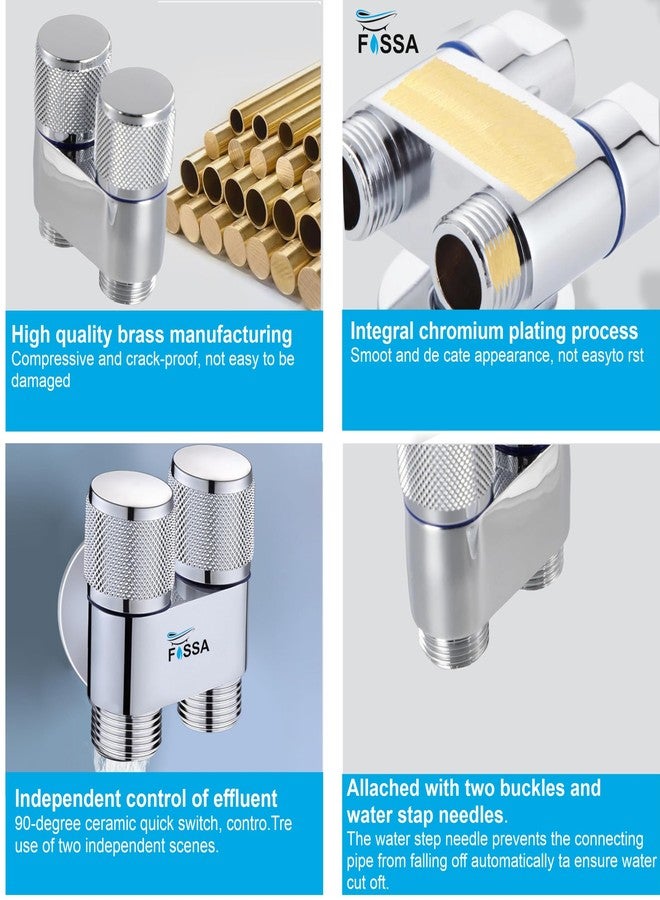 Fossa 2 in 1 Brass Angle Cock with Flange | Dual Outlet Wall Mounted Water Control Valve for Bathroom, Wash Basin & Toilet | Solid Brass Body | Leak-Proof Ceramic Cartridge | Silver (Chrome Finish) - Image 5
