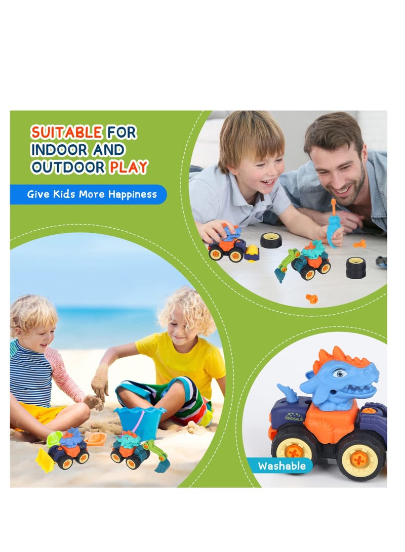 Excefore Digger Toys, Dinosaurs Construction Digger Toys, Dinosaur Truck Toys, with Screwdriver, Bulldozer, Excavator,Road Roller Toys, for Kids Boys Birthday Toys(4Pcs) - Image 5