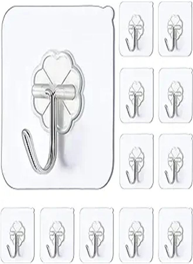 Goolsky Goolsky Wall Hooks, 12 Pack Heavy Duty 22lb(Max) Self Adhesive Hooks, Transparent Sticky Hooks for Kitchen Bathroom Office Closet, Hanging Coat Cloth Towel Key Decorations  - Image 1
