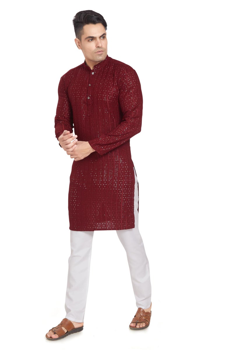 DIVISIVE Men's Embroidered Cotton Blend Only Slim Fit Kurta (DKRT375_XL_Maroon) - Image 4