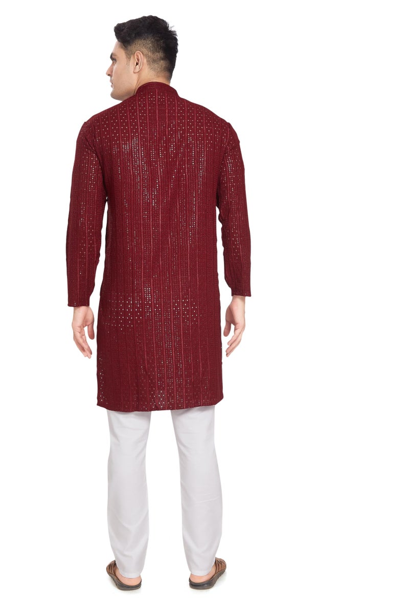 DIVISIVE Men's Embroidered Cotton Blend Only Slim Fit Kurta (DKRT375_XL_Maroon) - Image 5