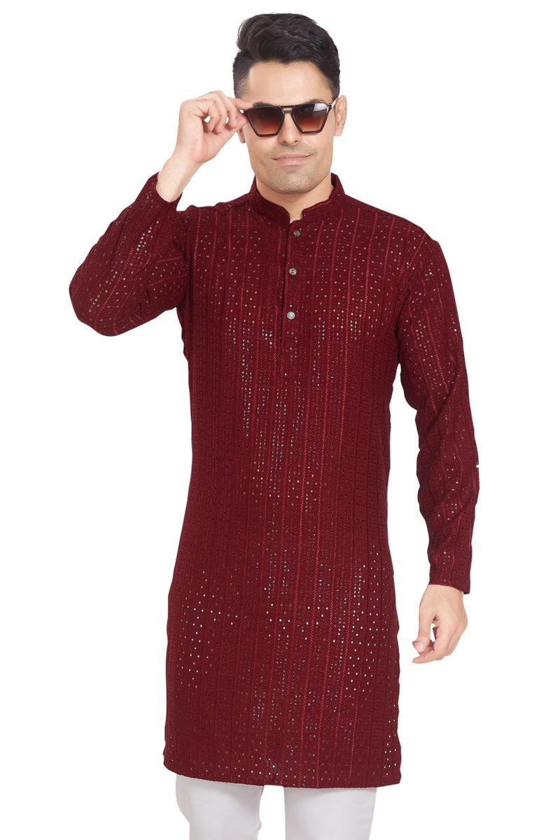DIVISIVE Men's Embroidered Cotton Blend Only Slim Fit Kurta (DKRT375_XL_Maroon) - Image 1