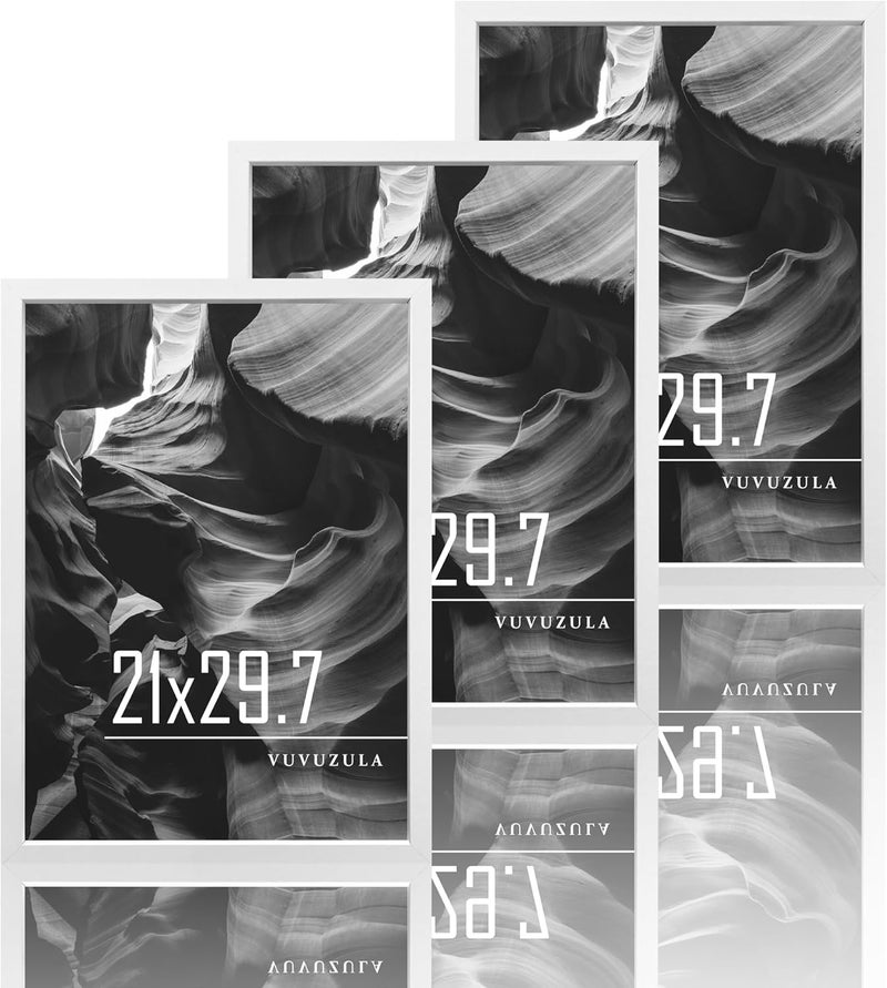 مجموعة من 3 أطر صور VUVUZULA، خشب أبيض، مقاس A4، مقاس 21 × 30 سم، إطار مصنوع من MDF، مناسب للشهادات - Image 1