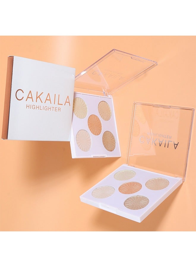 CAKAILA Highlighter Powder —Palette, Makeup Palette Facial Bronzers Illuminator Palette Highlighter Baked Waterproof Long Lasting Brilliant Lighten Skin Color (6 Color))  - Image 5