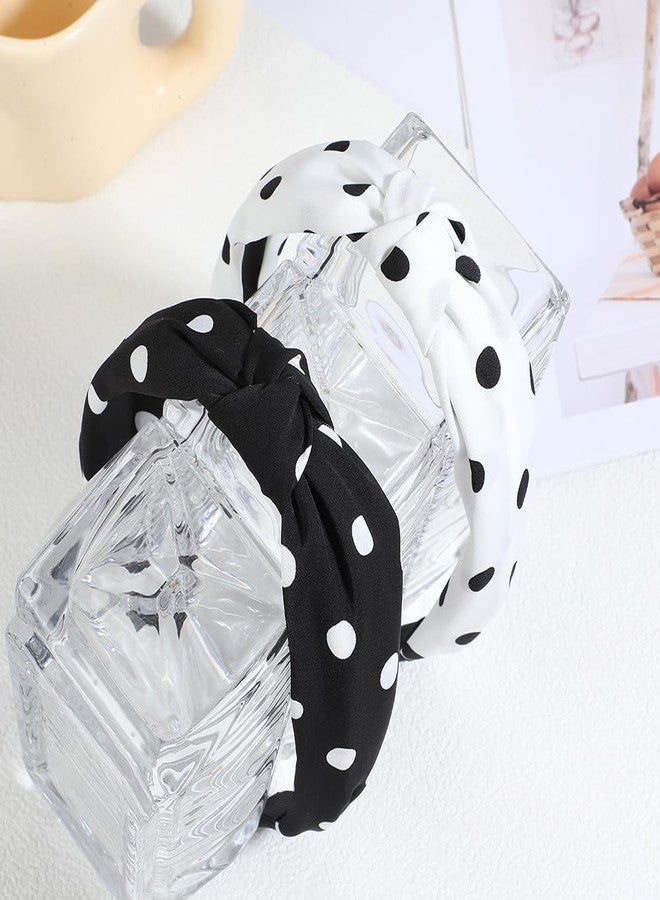 BaBakiak Polka Dot Black White Headband 2PCS, Non-Slip Wide Knotted Headband - Image 4