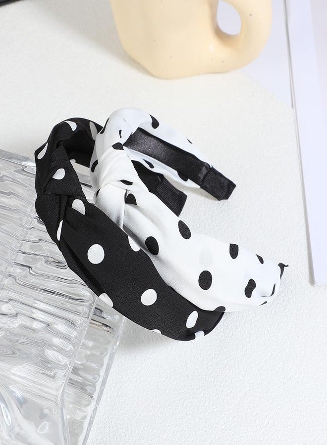 BaBakiak Polka Dot Black White Headband 2PCS, Non-Slip Wide Knotted Headband - Image 3