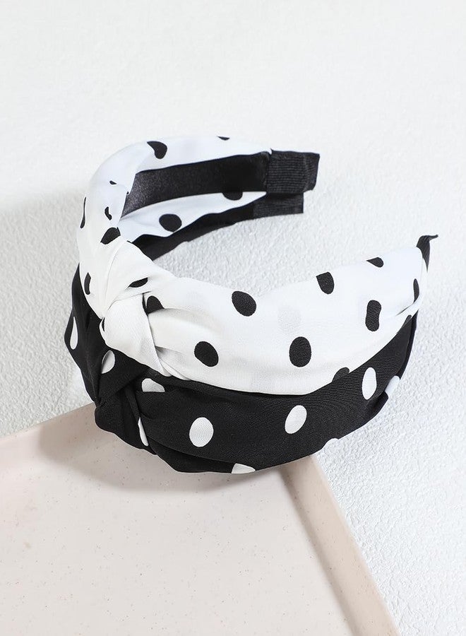 BaBakiak Polka Dot Black White Headband 2PCS, Non-Slip Wide Knotted Headband - Image 2