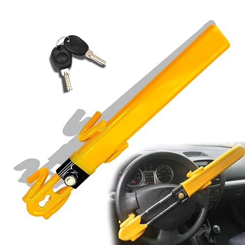 KNFRXO Steering Wheel Lock for car Universal Adjustable Length Anti-Theft Device Car Locks Double Hook Locks for Car SUV Pickup Truck Van(Yellow) - Image 1