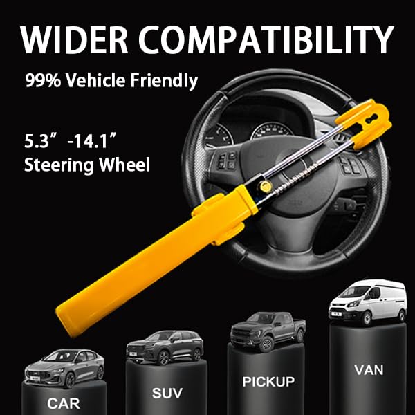 KNFRXO Steering Wheel Lock for car Universal Adjustable Length Anti-Theft Device Car Locks Double Hook Locks for Car SUV Pickup Truck Van(Yellow) - Image 5
