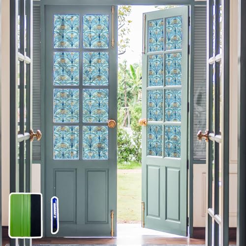 Chicskin 3D Vintage Stained Glass Window Film with Tools, Decorative Window Privacy Film for Room/Door/Home Decor, Twilight Iris, 16.93"X78.74"(43X200CM) - Image 1
