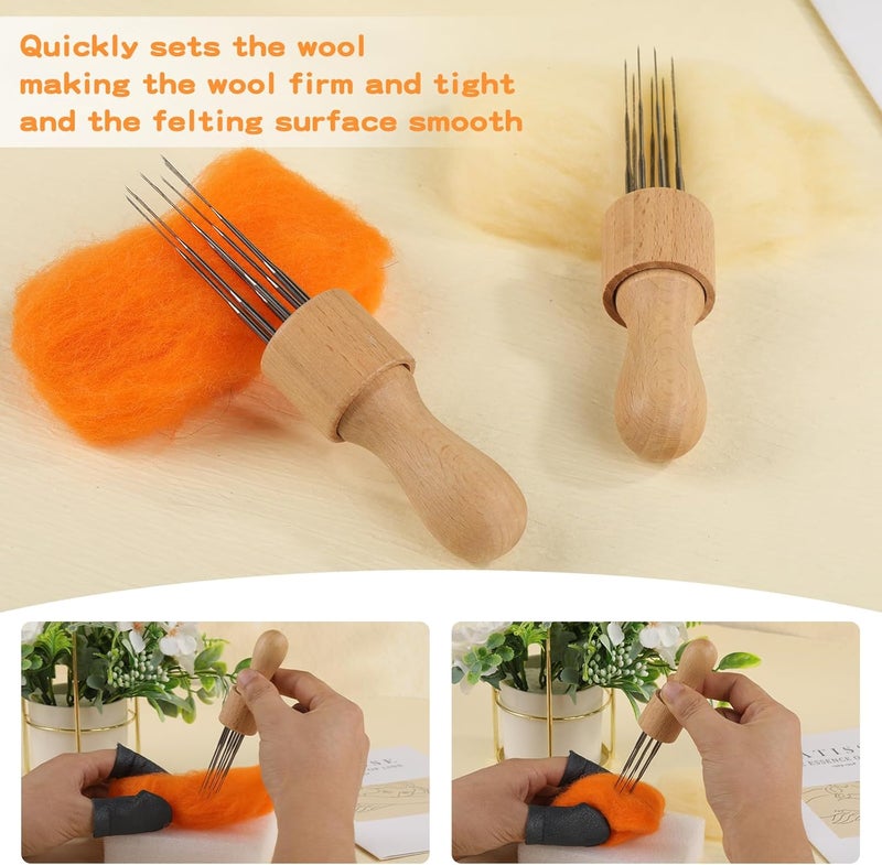 Mayboos Felting Needle with Eight Needles Tool,Craft Wool Felt Stitch Punch Tool with Solid Wood Handle Felting Eight Needles Tool with Finger Cots - Image 5
