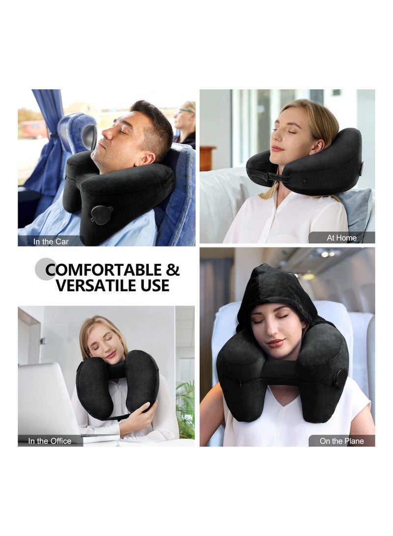 NIBEMINENT Inflatable Airplane Neck Pillow, and Chin Supportive Travel Pillow with Hat Portable Soft Velour Cover,Hat,Portable Drawstring Bag,3D Eye Mask Earplug for  - Image 4