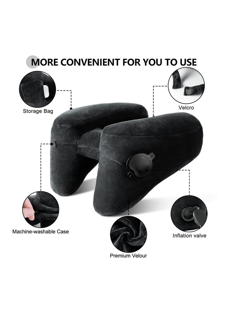 NIBEMINENT Inflatable Airplane Neck Pillow, and Chin Supportive Travel Pillow with Hat Portable Soft Velour Cover,Hat,Portable Drawstring Bag,3D Eye Mask Earplug for  - Image 5