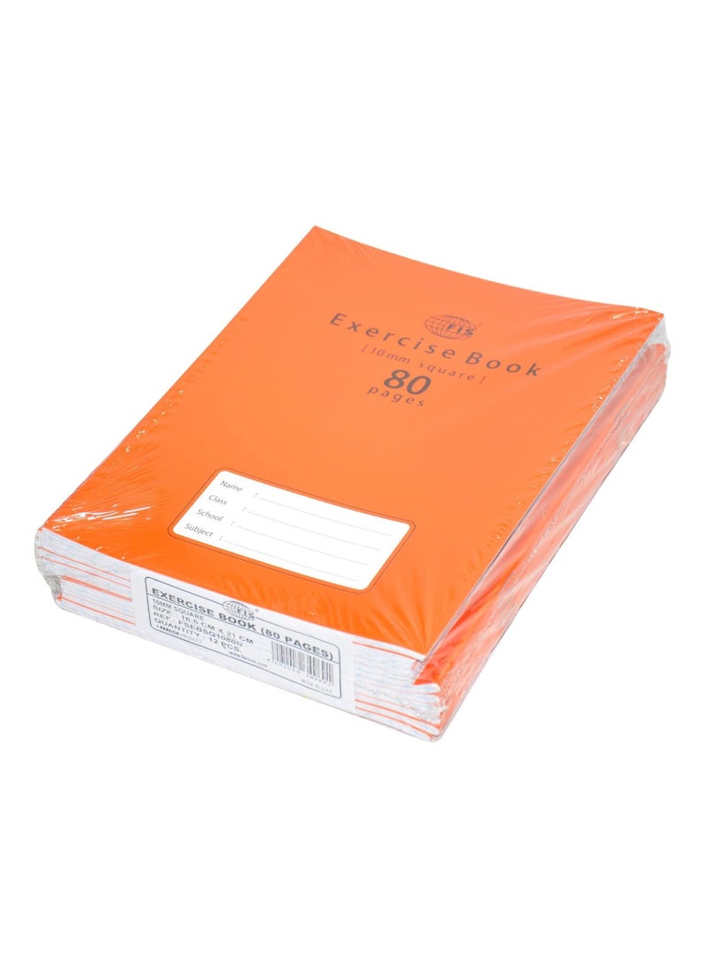 FIS Exercise Books 10 Mm Square With Left Margin, 80 Pages, Pack Of 12 Pieces, 16.5 X 21 Cm Size - FSEBSQ1080N - Image 1