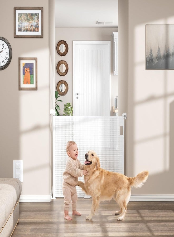 Babepai Retractable Baby Gates for Stairs, Retractable Dog Gate for Indoor/Outdoor Use | Child Gates for Doorways, Deck, Porch, Hallways, Patio (White, 55" Wide 34" Height) - Image 1