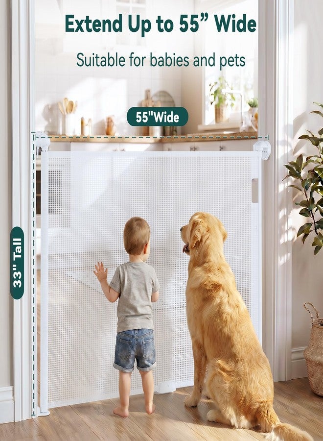 Babepai Retractable Baby Gates for Stairs, Retractable Dog Gate for Indoor/Outdoor Use | Child Gates for Doorways, Deck, Porch, Hallways, Patio (White, 55" Wide 34" Height) - Image 4