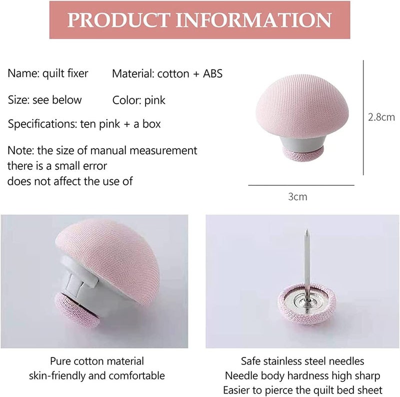 BROOKITCHEN BROOKITCHEN Mushroom Shape Duvet Clips, Non-Slip Cover Fixator, Comforter Quilt Holder with One-Key Unlock for Blanket Bed Sheet Curtain Socks Mattress Covers (16, Light Pink)  - Image 2