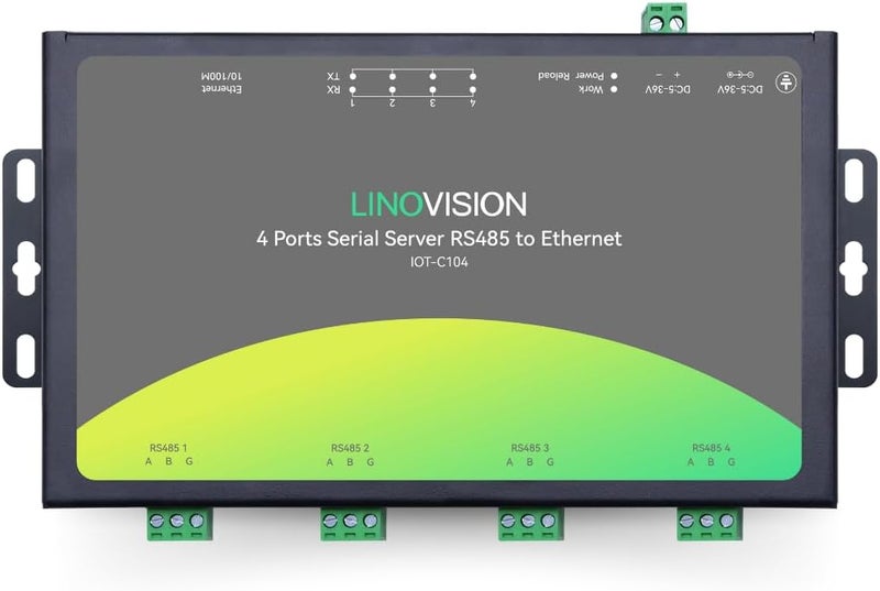 LINOVISION محول RS485 رباعي المنافذ إلى إيثرنت، بوابة Modbus RTU/TCP، حوسبة الحافة، درجة صناعية، قابل للتثبيت على الحائط/السكة، رقم القطعة IOT-C104 - Image 1