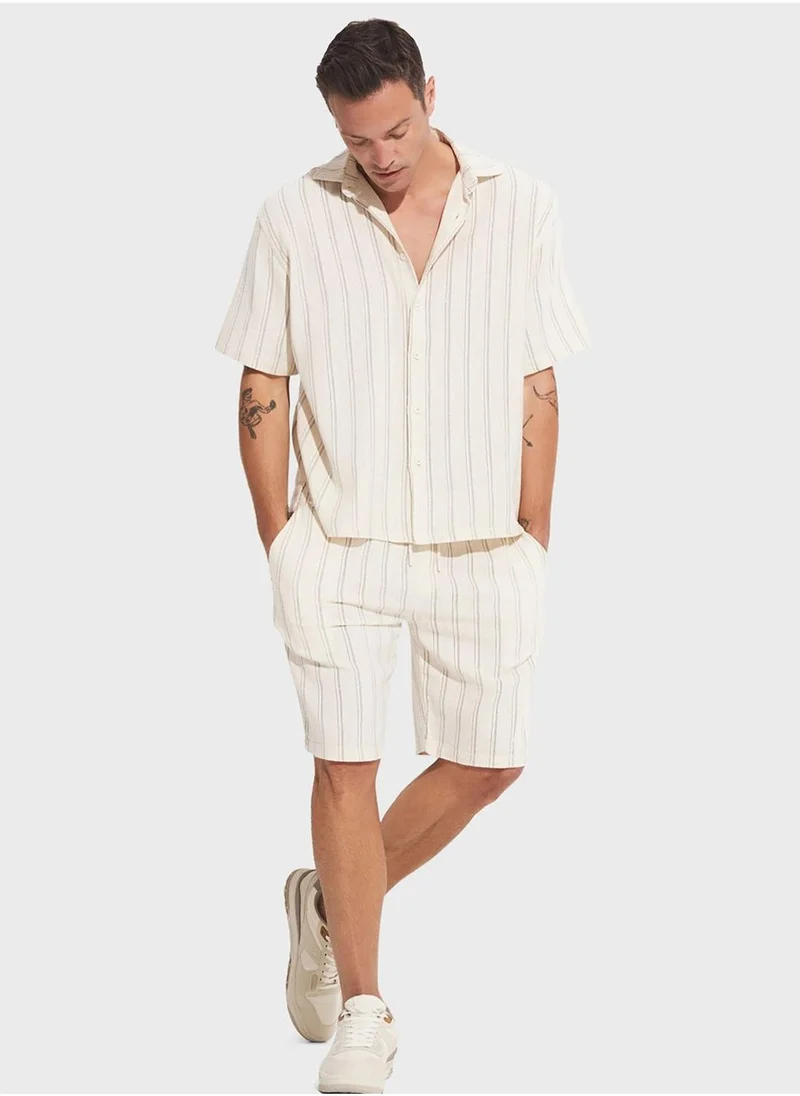 JUNE Drawstrings Striped Shorts