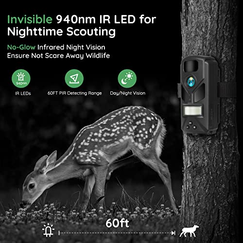 OUTDOOR EXPERT 20MP MINI Trail Camera,1080P Hunting Trail Camera with No Glow 940nm Night Vision Motion Activated IP66 Waterproof,80ft Illumination Range Hunting Game Cam for Wildlife Monitoring - Image 3