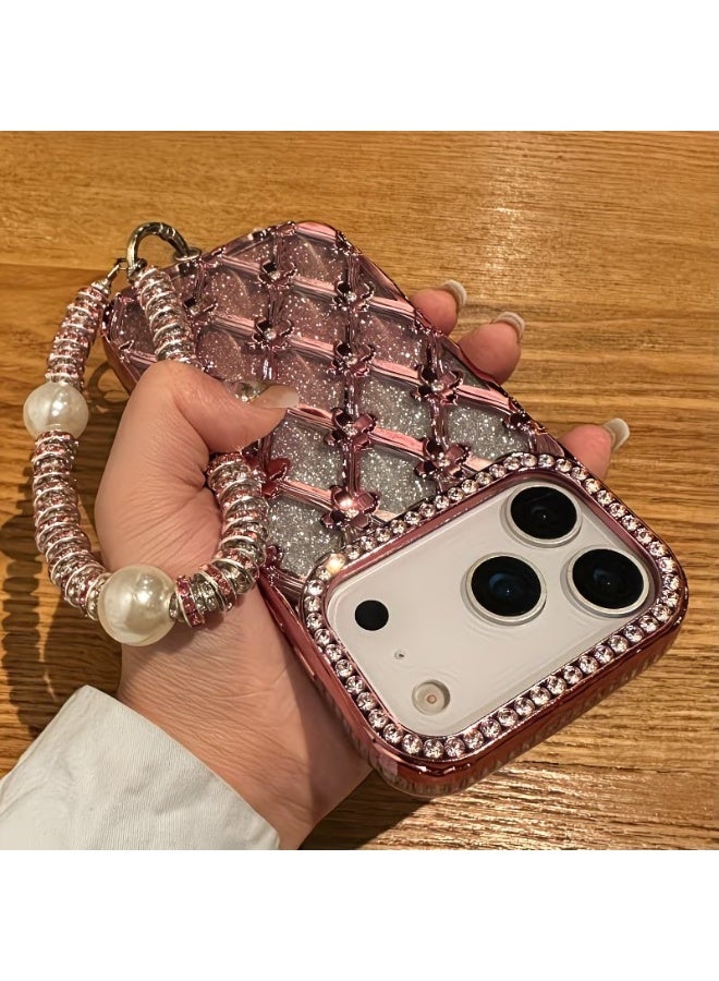 تيمو حافظة هاتف مذهبة بكرستال و سوار، متوافقة مع آيفون 17 بروماكس غلاف نسائي فاخر، إكسسوار أنيق بتصميم جذاب و مادة عالية الجودة، لمحبي الموضة - Image 2