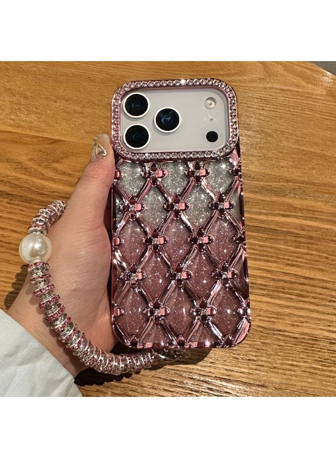 تيمو حافظة هاتف مذهبة بكرستال و سوار، متوافقة مع آيفون 17 بروماكس غلاف نسائي فاخر، إكسسوار أنيق بتصميم جذاب و مادة عالية الجودة، لمحبي الموضة - Image 1