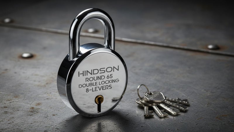 Hindson Round 65mm Padlock | Heavy Duty Metal Body Lock | Double Locking | 8 Steel Levers | 6 Silver Keys with Keychain | Silver Finish | Home Improvement | Made in India - Image 2