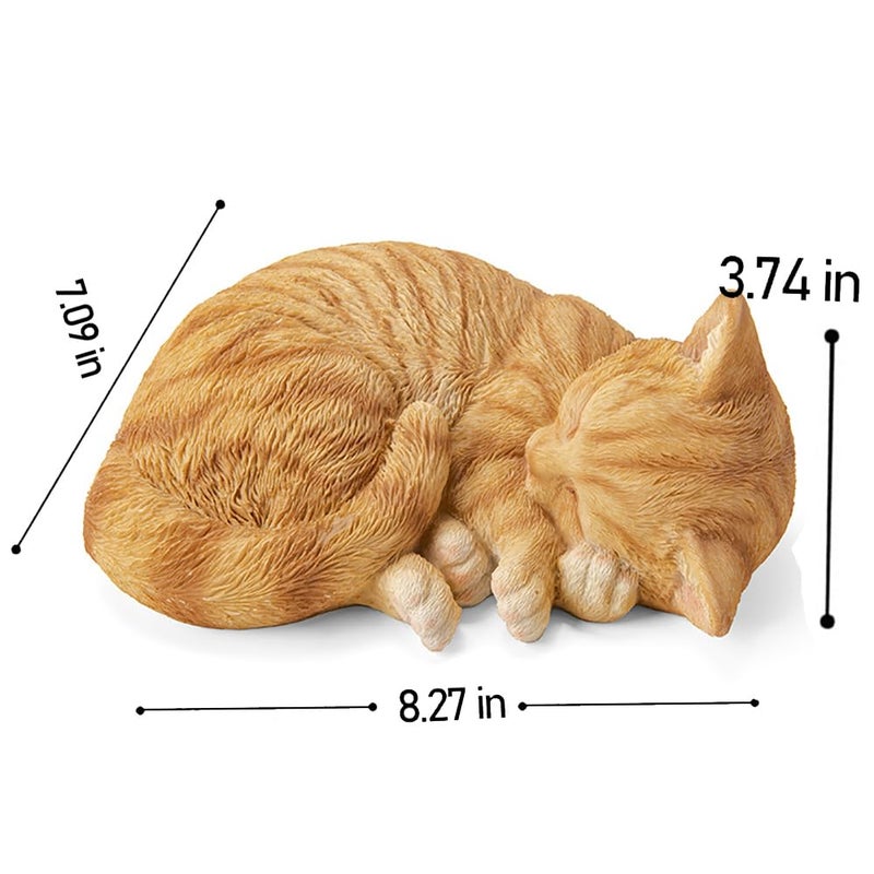 bositigo Sleeping Orange Tabby Cat Garden Statue Decor 8.27â€L, Resin Realistic Sculptures Gift for Cats Lovers, Pet Memorial Stones for Loss of Pet, Kitty Figurine Art Decoration for Indoor Outdoor Home - Image 2