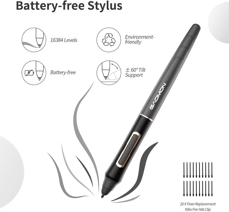 GAOMON Bluetooth Drawing Tablet WH851 8 x 5 inches Graphics Tablet, Digital Art Tablet Supports 16384 Levels, Intuitive Dial with 8 Shortcut Keys, Type-C Port, Work with Windows & Android & Mac - Image 2