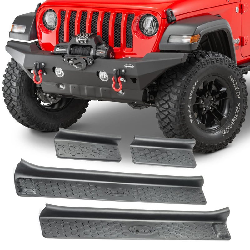 Quadratec Front and Rear Custom Fit Entry Guards  Fits Jeep Wrangler JL  Gladiator JT 20182022  High Coverage  InjectionMolded Virtually Indestructible Black TPE Material  Polygon Tread Design