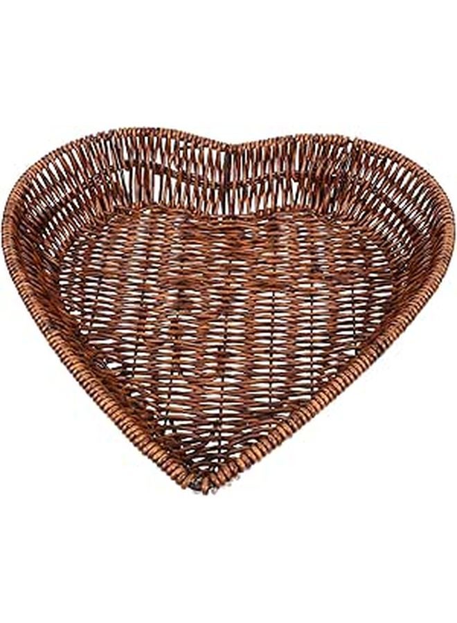 Large Heart Shaped Woven Bread Basket Tray For Kitchen Storage Fruits Snacks Pastries - Image 1