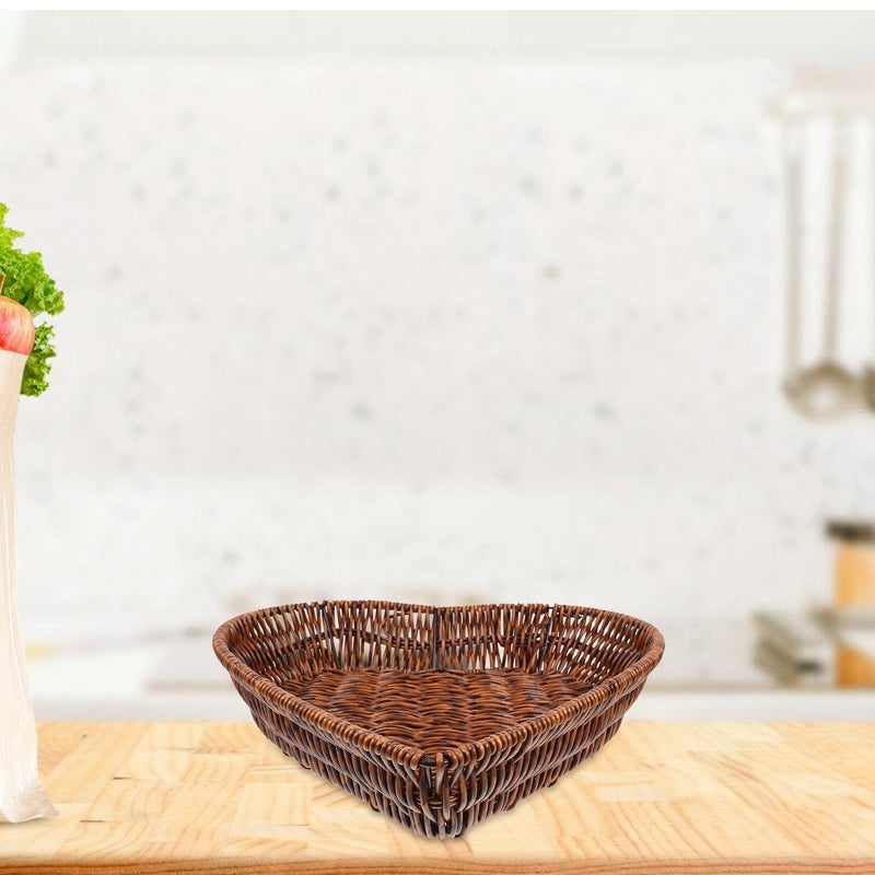 Large Heart Shaped Woven Bread Basket Tray For Kitchen Storage Fruits Snacks Pastries - Image 4