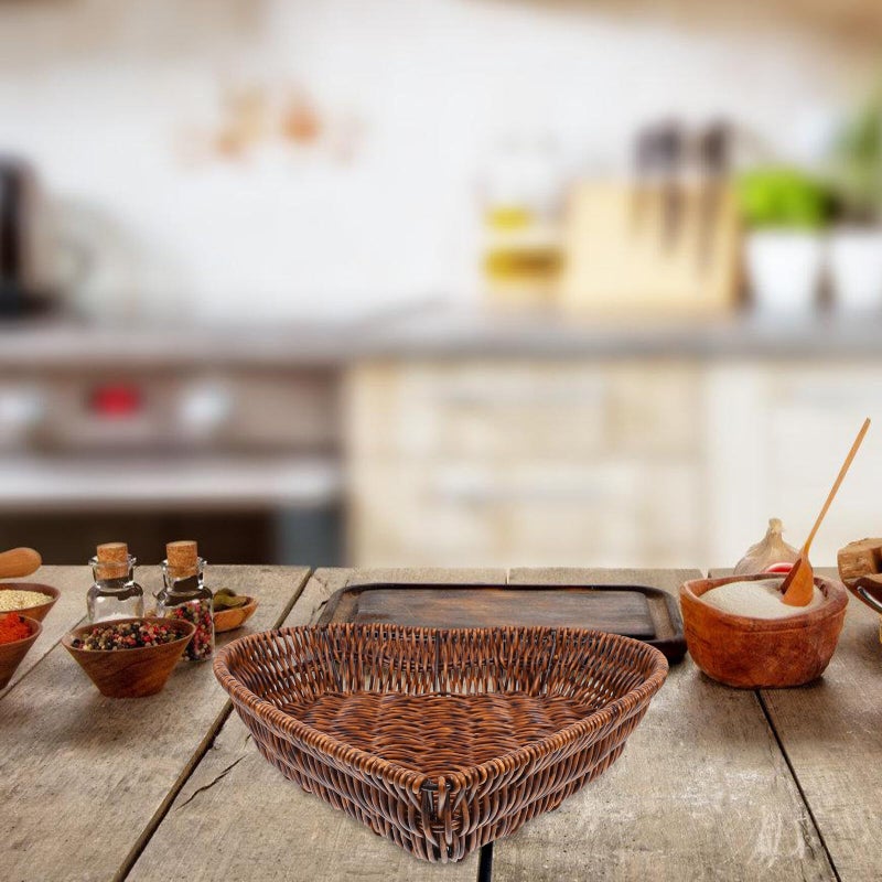 Large Heart Shaped Woven Bread Basket Tray For Kitchen Storage Fruits Snacks Pastries - Image 5