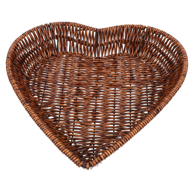 Large Heart Shaped Woven Bread Basket Tray For Kitchen Storage Fruits Snacks Pastries - Image 2