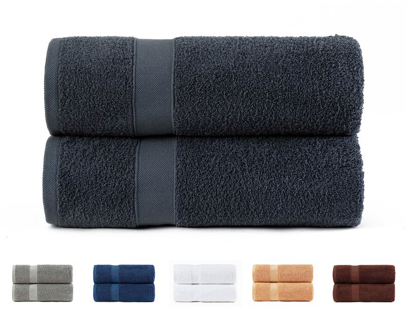 Todocama Set of 2 Large Bath Towels 100 Cotton 550 GSM Extra Soft Highly Absorbent and Quick Drying 100 x 150 cm Dark Grey
