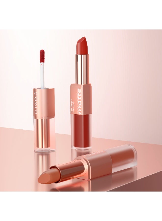 OTWOO O.TWO.O 2-in-1 Matte Lipstick & Lip Gloss – Waterproof, Double-Ended (#1,CHESTNUT) - Image 1