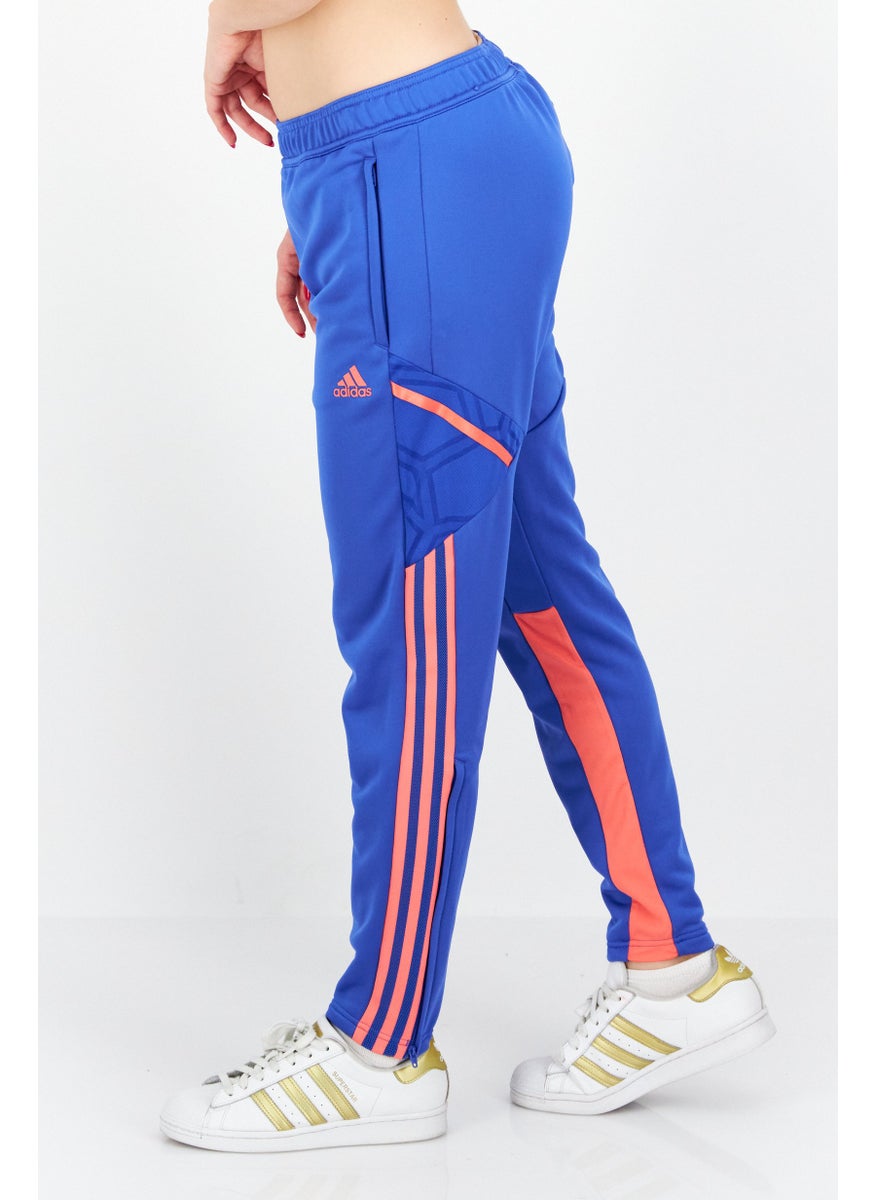 Adidas - Women Slim Fit Brand Logo Football Sweatpants, Blue Combo - Image 1
