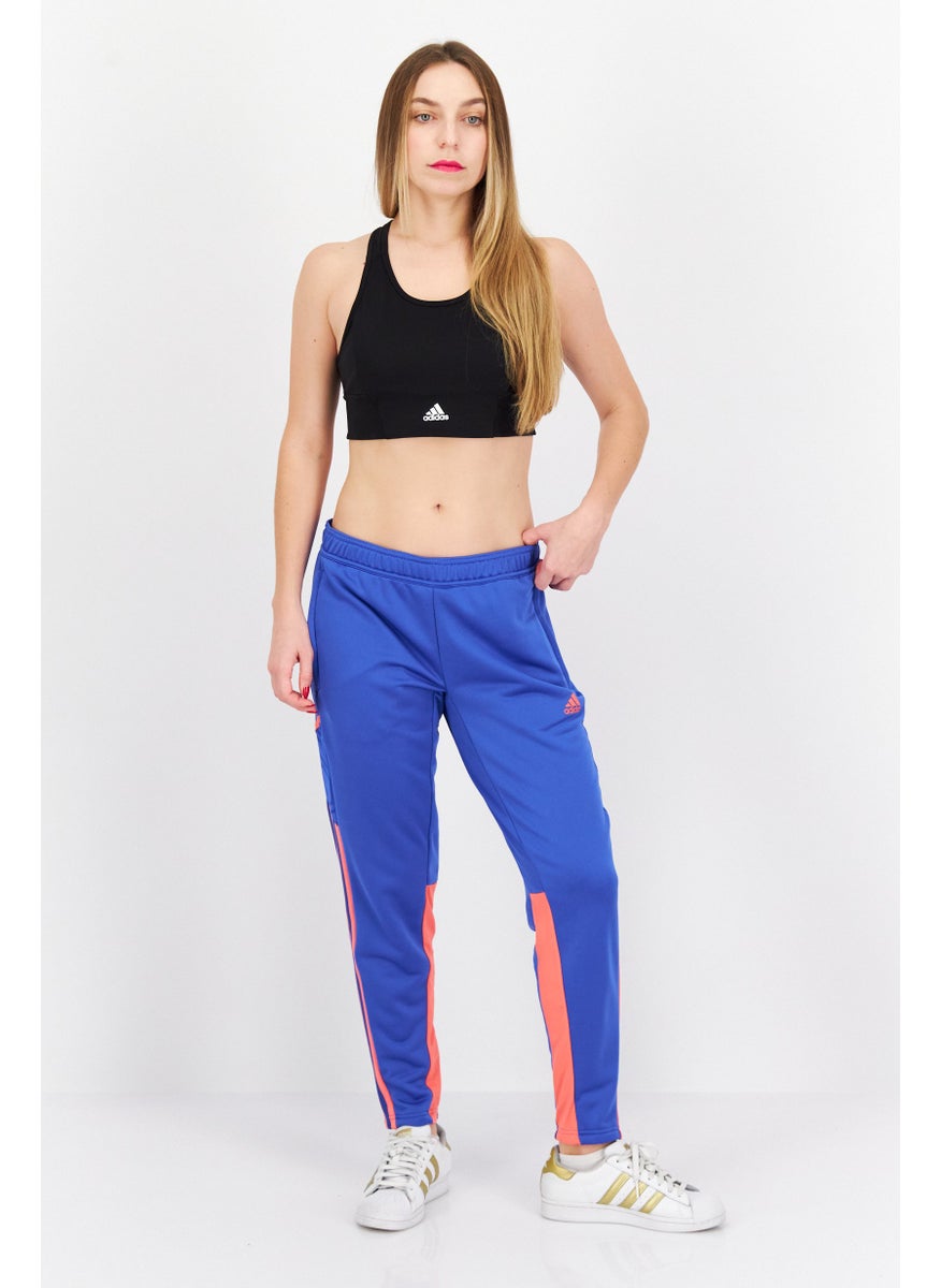 Adidas - Women Slim Fit Brand Logo Football Sweatpants, Blue Combo - Image 1