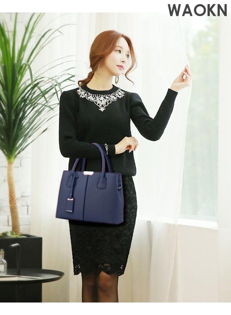 WAOKN Women Handbags and Purses Fashion Top Handle Satchel Tote ,PU Leather Shoulder Bags,Women's Fashion Luxury Shoulder Bags,Women's Fashion Luxury Shoulder Bags,Ladies Designer Vintage Handbag Tote Bags Clutch Bag,unisex,blue. - Image 3