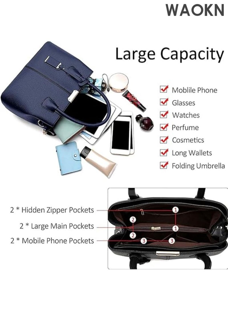 WAOKN Women Handbags and Purses Fashion Top Handle Satchel Tote ,PU Leather Shoulder Bags,Women's Fashion Luxury Shoulder Bags,Women's Fashion Luxury Shoulder Bags,Ladies Designer Vintage Handbag Tote Bags Clutch Bag,unisex,blue. - Image 2