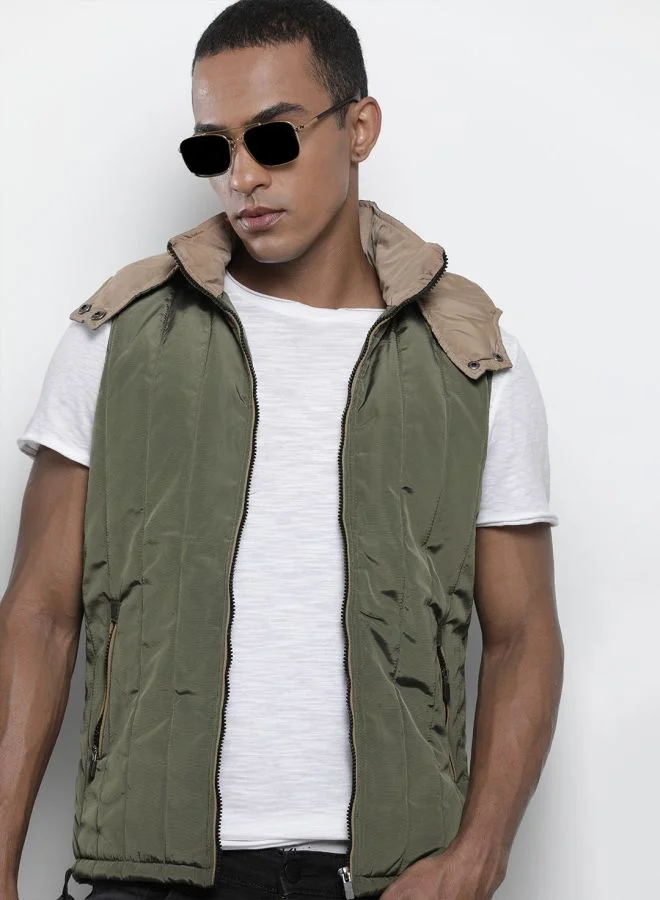 ذا انديان كراج كو The Indian Garage Co Men Slim Fit Solid High Neck Sleeveless Jacket